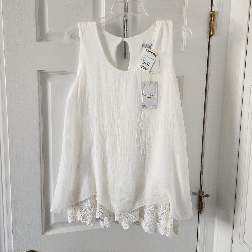 Elena Baldi layered, pure silk, white  top. Size L